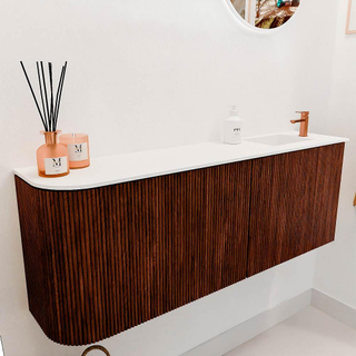 Mondiaz JOYA 111.6cm toiletmeubel - ronding links kleur Ruby - Wastafel FAYE positie Rechts 1 kraangat kleur Talc.