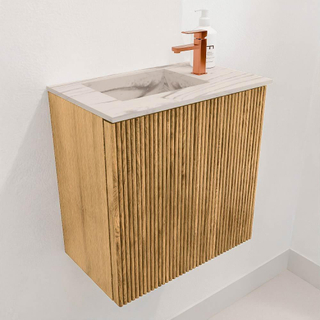 Mondiaz JOYA-DLUX 40cm toiletmeubel - kleur Oak - Wastafel FAYE positie Links 1 kraangat kleur Nata.