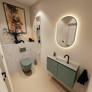 MONDIAZ TURE-DLUX Meuble toilette - 80cm - Army - EDEN - vasque Opalo - position centrale - 1 trou de robinet