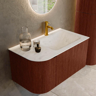 Mondiaz KURVE-DLUX Badkamermeubelset - 85x46x40cm - 1 lade - 1 deur - wastafel solid surface - rechts - 1 kraangat - Ruby