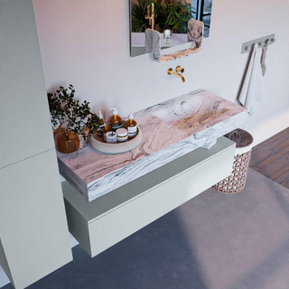 Mondiaz ALAN-DLUX Ensemble de meuble - 130cm - meuble Clay mat - 1 tiroir - Lavabo Cloud Glace suspendu - vasque Droite - 0 trous de robinet