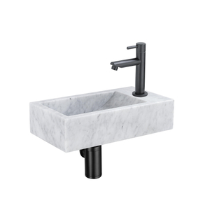 FortiFura Fuente Pack Lave-mains - 22x40x10cmcm - 1 trou de robinet - droite - marbre - robinet Noir mat - Blanc