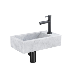 Saniclass Fuente ensemble de lavabo - 40x22 - 1 trou de robinet - droite - marbre - robinet de lavabo noir mat - blanc