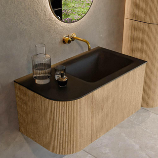 MONDIAZ KURVE 85cm Meuble salle de bain avec module 25 G - couleur Oak - 1 tiroir - 1 porte - vasque CLOUD droite - sans trous de robinet - Urban