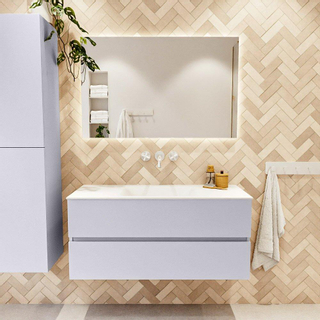 Mondiaz VICA Ensemble de meuble de salle de bain - 110cm - meuble sous-vasque cale - 2 tiroirs - lavabo cloud milieu - sans trous de robinet - version haute de 60cm - talc