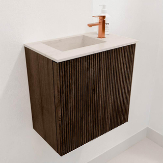 Mondiaz JOYA-DLUX Meuble de toilette 40cm - couleur Walnut - Vasque FAYE position Gauche 1 trou de robinet couleur Meli.