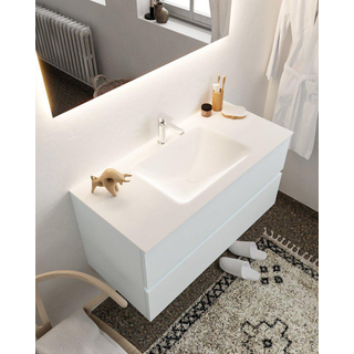 MONDIAZ VICA Ensemble de meuble salle de bain - 100cm - 2 tiroirs - lavabo Cloud central - 1 trou de robinet - solid surface argile