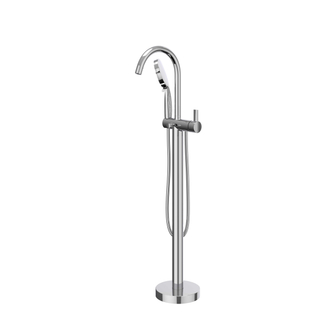 IVY Pact Robinet de baignoire sur pied - bec rotatif - 150cm - flexible de douche - douchette 3 jets - Chrome