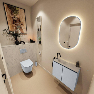 MONDIAZ TURE-DLUX Meuble toilette - 60cm - Clay - EDEN - vasque Opalo - position gauche - 1 trou de robinet