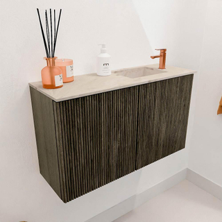 Mondiaz JOYA-DLUX 70cm meuble de toilette - couleur Shadow - Vasque FAYE position Droite 1 trou de robinet couleur Frappe.