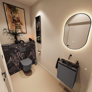 MONDIAZ TURE-DLUX Meuble toilette - 40cm - Dark Grey - EDEN - vasque Lava - position centrale - sans trou de robinet