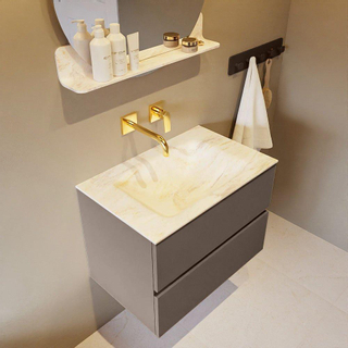 Mondiaz VICA-DLUX Ensemble de meuble de salle de bain - 70cm - meuble sous-vasque fumée - 2 tiroirs - lavabo encastré nuage milieu - sans trous de robinet - version haute 60cm - ostra