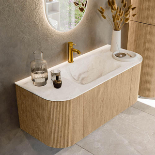 MONDIAZ KURVE-DLUX 110cm Meuble salle de bain avec module 25 G et D - couleur Oak - 1 tiroir - 2 portes - vasque CLOUD centre - 1 trou de robinet - couleur Frappe