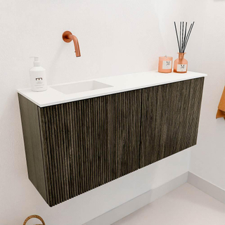 Mondiaz JOYA 90cm toiletmeubel - kleur Shadow - Wastafel FAYE positie Links Zonder kraangat kleur Talc.