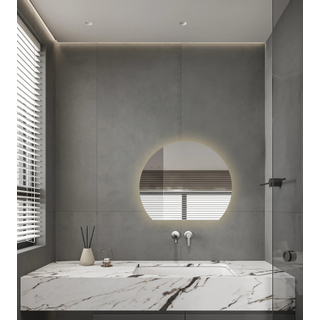 Saniclass Aura Miroir de salle de bains - 60x51.2cm - demi-circulaire - horizontal / vertical - éclairage LED indirect - chauffage miroir - Infrarouge