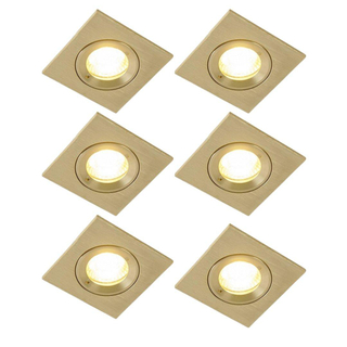 QAZQA Xena inbouwspot - set van 6 - 8x8cm - IP44 - vierkant - goud