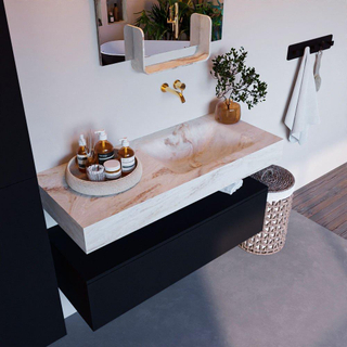 Mondiaz ALAN-DLUX Ensemble de meuble - 110cm - meuble Urban mat - 1 tiroir - Lavabo Cloud Frappe suspendu - vasque Droite - 0 trous de robinet