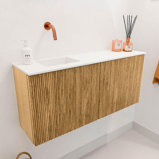 Mondiaz JOYA 90cm toiletmeubel - kleur Oak - Wastafel FAYE positie Links Zonder kraangat kleur Talc.