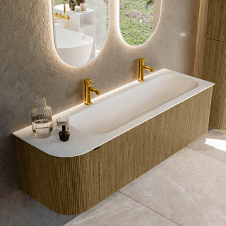 Ensemble de meuble de salle de bain Mondiaz KURVE - 145x46x40cm - 1 tiroir - 1 porte - lavabo en solid surface - droite - 2 trous de robinet - Dusk