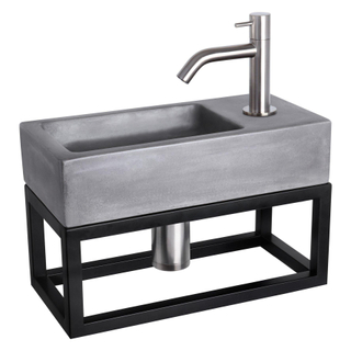 Differnz Ravo kit lave-mains - 38.5x18.5x25cm - Rectangulaire - 1 trou de robinet - Robinet courbé en chrome mat - avec cadre noir - béton gris foncé