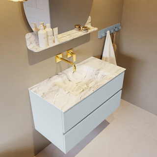 Mondiaz VICA-DLUX Ensemble de meuble de salle de bain - 90cm - meuble sous-vasque argile - 2 tiroirs - lavabo encastré nuage milieu - sans trous de robinet - version haute 60cm - glace