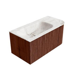 Mondiaz KURVE-DLUX Badkamermeubelset - 95x46x40cm - 1 lade - 1 deur - wastafel solid surface - links - zonder kraangat - Ruby