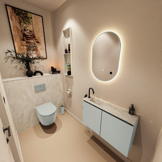 MONDIAZ TURE-DLUX Meuble toilette - 80cm - Greey - EDEN - vasque Ostra - position gauche - 1 trou de robinet