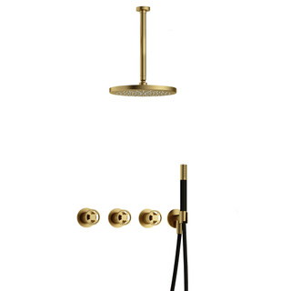 Hotbath Cobber IBSW70 Regendoucheset inbouw - 30cm plafondarm - 30cm ronde hoofddouche - staafhanddouche - Geborsteld messing PVD