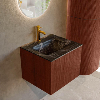 Mondiaz KURVE-DLUX Ensemble de meuble salle de bain - 50x46x40cm - 1 tiroir - lavabo en solid surface - milieu - 1 trou de robinet - Ruby