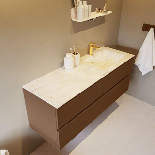 Mondiaz VICA-DLUX Ensemble de meuble de salle de bain - 130cm - meuble sous-vasque repos - 4 tiroirs - lavabo encastrée cloud droite - 1 trou de robinet - version haute de 60cm - ostra