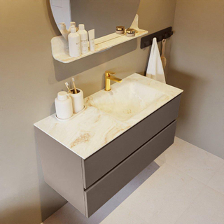 Mondiaz VICA-DLUX Ensemble de meuble de salle de bain - 100cm - meuble sous-vasque fumée - 2 tiroirs - lavabo encastré nuage droite - 1 trou de robinet - version haute 60cm - frape