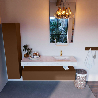 Mondiaz ALAN-DLUX Ensemble de meuble - 150cm - meuble Rust mat - 1 tiroir - Lavabo Cloud Opalo suspendu - vasque Droite - 1 trou de robinet