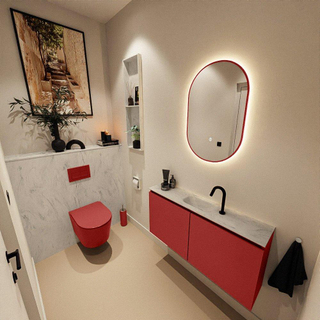 MONDIAZ TURE-DLUX Meuble toilette - 100cm - Fire - EDEN - vasque Opalo - position centrale - 1 trou de robinet