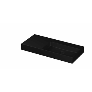 INK United wastafel - 100x45x11cm porselein rechts met 1 kraangat incl. porseleinen click plug en verborgen overloop systeem - mat zwart