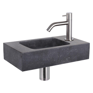 Differnz Force kit lave-mains - 40x22x9cm - Rectangulaire - 1 trou de robinet - Robinet courbé en chrome mat - Pierre naturelle noire
