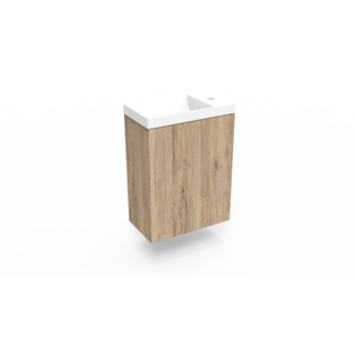 Arcqua Luna Fonteinset 54.3x39.7x21.8cm Canyon Oak met marble fontein zonder overloop glans wit