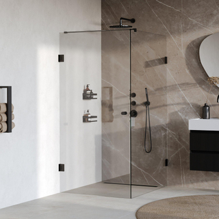 BRAUER Void Carving Cabine de douche - 100x120x200cm - porte battante - revêtement verre - réversible - verre clair - noir mat