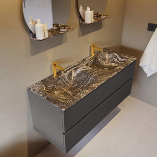 Mondiaz VICA-DLUX ensemble de meuble de salle de bain - 120cm - meuble sous-vasque gris foncé - 2 tiroirs - lavabo encastré cloud double - 2 trous de robinet - version haute de 60cm - lave