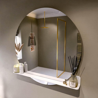 Mondiaz SPOT Badkamerspiegel - rond 110cm - spiegelplanchet - kleur Talc