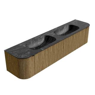 Mondiaz KURVE-DLUX Badkamermeubelset - 200x46x40cm - 2 lade - 2 deuren - wastafel solid surface - dubbel - zonder kraangat - Dusk