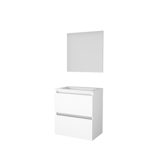 Basic-Line Ultimate 39 ensemble de meubles de salle de bain 60x39cm sans poignée 2 tiroirs lavabo acrylique 0 trous de robinetterie miroir éclairage mdf laqué blanc glacier