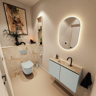MONDIAZ TURE-DLUX Meuble toilette - 80cm - Greey - EDEN - vasque Frappe - position centrale - 1 trou de robinet