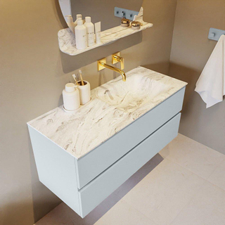 Mondiaz VICA-DLUX Ensemble de meuble de salle de bain - 110cm - meuble sous-vasque argile - 2 tiroirs - lavabo encastré nuage droite - sans trous de robinet - version haute 60cm - glace