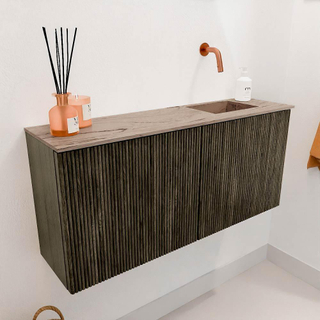 Mondiaz JOYA-DLUX 90cm toiletmeubel - kleur Shadow - Wastafel FAYE positie Rechts Zonder kraangat kleur Arena.