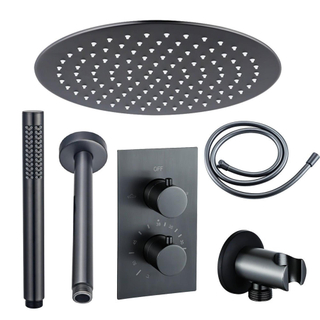 FugaFlow Eccelente Sobrado ensemble de douche à effet pluie encastré avec thermostat bras de plafond de 25cm douche de tête avec tige douchette gunmetal pvd