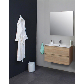 Basic Bella Meuble avec lavabo en porcelaine 80x55x46cm 1 trou de robinet avec miroir Chêne
