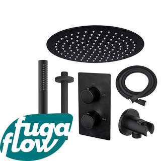 FugaFlow Eccelente Sobrado Badkamer inbouw regendoucheset met thermostaat 25cm plafondarm hoofddouche incl. staaf handdouche zwart mat