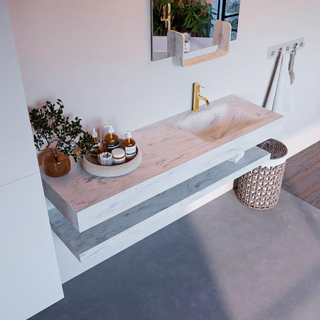 Mondiaz ALAN-DLUX Ensemble de meuble - 150cm - meuble Opalo mat - 0 tiroirs - Lavabo Cloud Opalo suspendu - vasque Droite - 1 trou de robinet