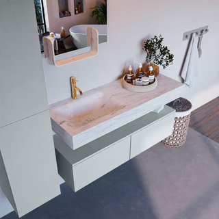 Mondiaz ALAN-DLUX Ensemble de meuble - 120cm - meuble Clay mat - 2 tiroirs - Lavabo Cloud Opalo suspendu - vasque Gauche - 1 trou de robinet
