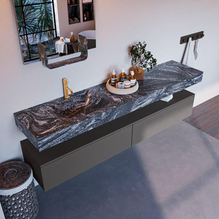 Mondiaz ALAN-DLUX Ensemble de meuble - 200cm - meuble Dark grey mat - 2 tiroirs - Lavabo Cloud Lava suspendu - vasque Gauche - 1 trou de robinet
